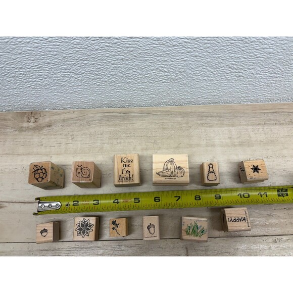 Mixed Brands Set Of 12 Wood Mounted Rubber Stamps - Picture 3 of 3